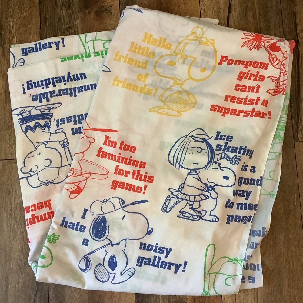 Vintage PEANUTS Snoopy Twin Flat Sheet Sports Tastemaker Muslin Charlie Brown